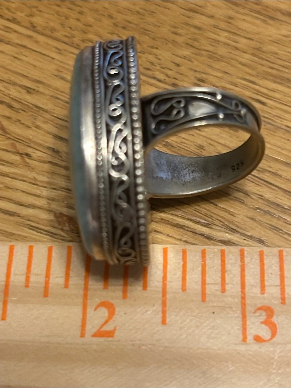 Silver Oval Statement Ring - Blue-Green Stone